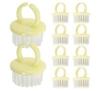Cabilock 10 Pièces Brosse à Ongles D'anneau Jaune en Polystyrène Poils Pp, Douce pour Peau Sensible, Double Fonction pour Manucure et Dépoussiérage Nail Art