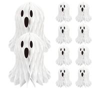 Cabilock 10 Pièces Décoration Suspendue d'halloween Réutilisable et Pliable en Papier Blanc de Spectre Nid d'abeille 3D pour Plafond et Fête