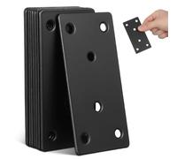 Cabilock 10 Pièces Plaque Métallique Plate Noire en Acier Inoxydable 6 Trous pour Fixation Stable sur Bois, Équerre Droite Élégante pour Supports et Assemblages de Meubles