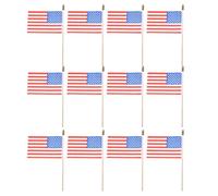 Cabilock 12 Pièces Drapeaux Américains Miniatures 10x15cm en Polyester Bâton en Bois, Résistants la Décoloration, Faciles à Ranger, pour Usage Extérieur et Célébrations 4 Juillet