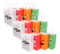 Cabilock 12pièces Lot De Sachets Bonbons Halloween Forme Citrouille Papier Kraft Poignées Cadeaux Fête Friandises