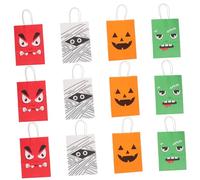Cabilock 12pièces Sacs Cadeaux Papier Kraft Imprimé Avec Poignées Motif Citrouille Pour Halloween Fêtes Lot De Sachets à Friandises