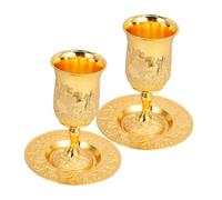Cabilock 2 Ensembles Embossed Shabbos Chalice Goblets with Tray Alloy Wine Cups for Jewish Sabbath Blessings and Holiday Rituals