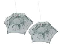 Cabilock 2 Ensembles Piège à Écrevisses Pliable en Filet, Six Ouvertures, | Marqueurs Fluorescents, Lignes Renforcées Épaissies, pour Crabe et Vairon, Rivière et Baie