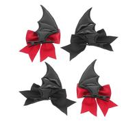 Cabilock 2 paires Barrettes Ailes de Chauve-souris et Cornes de Diable pour Halloween Accessoires Gothiques DIY Lot de Noir et Rouge Décoration Coiffure Festive