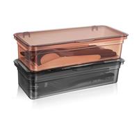 Cabilock 2 pièces Boîte à Couverts Plastique avec Couvercle Organiseur Ustensiles avec Bac à Égouttage Intégré Rangement pour Argenterie et Couverts Résistant et Facile à Nettoyer