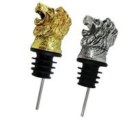 Cabilock 2 pièces Bouchons Verseurs Lion Tête Légers Bouchons de Vin Originaux pour Bouteille Accessoires pour Fête à Domicile Finition Dorée et Argentée