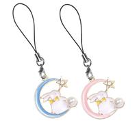 Cabilock 2 pièces Breloques Téléphone Kawaii Chaînes Porte-clés Alliage Pendentifs Lapin Lune Étoile Décoratives pour Smartphone à Dos