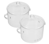 Cabilock 2 pièces Casserole Verre avec Couvercle et Double Anse Marmite à Soupe Transparente Verre Borosilicate Résistante Chaleur Noodle Pot pour Cuisson Quotidienne et Réunions