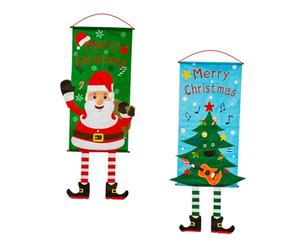 Cabilock 2 Pièces Décoration Murale Suspendue de Noël avec Drapeau Sapin et Père Noël Suspension Festive pour Maison Bureau et Boutique