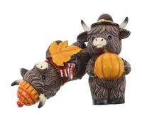 Cabilock 2 Pièces Décorations de Vaches des Hautes Jolies Statues de Vache Vaches Miniatures en résine Ornement de Vache des Montagnes Highland Pumpkin d'automne Café