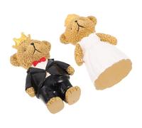 Cabilock 2 Pièces Figurines Ours Mariés Sculpture Couple Miniature Romantique Décor Anniversaire Engagement Saint-Valentin Ornement Mariage Cake Topper