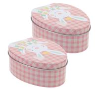 Cabilock 2 Pièces Lot de 2 Boîtes à Friandises en Métal Forme Œuf Plat Décor Lapin Pâques Boîte à Bonbons Présent Garçon et Filles Coffret 2 Pièces pour Fête et Goûter Festive