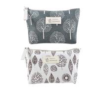 Cabilock 2 pièces Lot de Trousses Maquillage Toile Imprimée Multifonction Rangement Cosmétique Compact Sac à Main Léger pour Voyage et Quotidien Motifs et Arbre à Souhaits