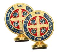 Cabilock 2 pièces Ornements Religieux Alliage Saint Benoît Décor de Bureau Unique pour Noël Famille Bureau Maison