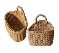 Cabilock 2 pièces Panier Mural Tissé Rangement Suspendu pour Cuisine Panier à Couverts et Légumes Style Campagne Facile à Accrocher avec Poignée Décoration Murale Pratique