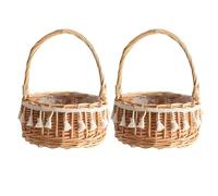 Cabilock 2 Pièces Paniers Rotin Tressé avec Anse Petits Paniers Ronds à Franges pour Fleurs Mariage Rustique et Rangement Polyvalent