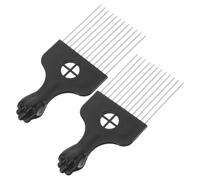 Cabilock 2 pièces Peigne Afro Acier Inoxydable avec Manche Résine Teintée Peignes à Dents Larges pour Coiffure Démêlage et Rehaussement des Cheveux Bouclés et Frisés Usage Mixte