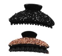 Cabilock 2 pièces Pince Cheveux Femme Taille L Strass Résine Épingle Cheveux Brillante Accessoire Mode pour Queue de Cheval Lot Noir et Doré