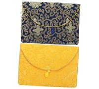 Cabilock 2 pièces Pochette Brocart Ethnique pour Bijoux et Bouddhistes Sac de Rangement avec Fermeture Nœud Chinois Lot de Petites Pochettes Décoratives Bleu et Jaune
