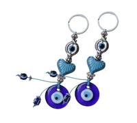 Cabilock 2 pièces Porte-clés Cœur Bleu avec Bijou Œil Turc Accessoires de Décoration Polyvalents pour Clés Sacs et Bagages Lot Élégant 2PCS