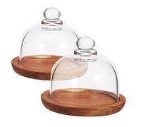 Cabilock 2 Pièces Présentoir à Gâteaux et Verre avec Cloche Plateau de Service Lot pour Desserts Pâtisseries Fruits Maintien de Fraîcheur Facile à Nettoyer