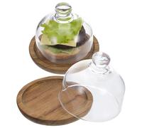 Cabilock 2 Pièces Présentoir Gâteau Verre avec Couvercle Transparent et Plateau Acacia Lot de Boîte à Beurre et Compacte pour Conservation Fraîcheur et Présentation Gourmande