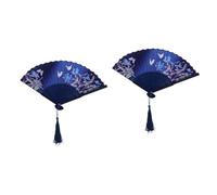 Cabilock 2 Pièces Ventilateur Pliant Rose Éventail Oriental pour Faire La Fête Décoratif Floral Ventilateur à Main Pliant Ancien Mesdames Holding USB Petit UV Portable Bambou Et Soie Blue