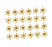 Cabilock 24 Pièces Décoration Fleur Artificielle Scintillante pour Arbre de Noël Fleurs Simulées Traditionnelles Dorées Ornements Festifs pour Salon Centre de Table et Vitrines de Noël