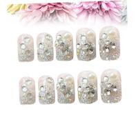 Cabilock 24 pièces Faux Ongles Argentés à Décor de Cristal Capsule Complète DIY Résistants pour Femmes et Filles Usage Salon ou Maison