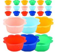 Cabilock 24 Pièces Moule à Muffins en Silicone Antiadhésif Réutilisable de Fleur Préparation de Cupcakes et Bouchées aux Œufs Couleur Aléatoire