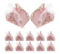 Cabilock 25 Pièces Boîtes à Dragées de Mariage Roses, Papier, Ruban, | Paillettes Dorées, Présentation Romantique, pour Mariage et Bridal Shower, Contiennent Bonbons et Petits Objets