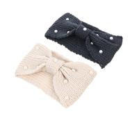 Cabilock 2pcs Bandeaux Tricotés pour Femmes en Laine Beige Nœud Élégant, Légers et Offrant une Rétention de Chaleur, Accessoire Cheveux