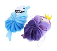 Cabilock 2pcs Éponges de Bain pour Garçon et Filles en Maille Pe Douce et Moussante, Forme Requin Cartoon, Facile à Saisir, Bain Voyages