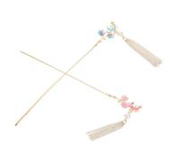 Cabilock 2pièces Lot de Bâtonnets Cheveux Chinois Vintage Pompons Forme Lune et Étoile Épingles Orientales Femmes Fourchette Cheveux