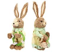 Cabilock 2pièces Statues De Lapin Paille Tressée pour Décoration De Pâques Lot de Style Aléatoire pour Jardin Ou Intérieur