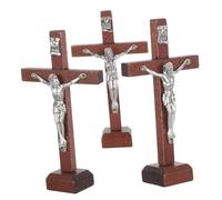 Cabilock 3 pièces Croix de Table Crucifix Debout Élégant pour Décoration Religieuse Support pour Prière Baptême et Ornement Catholique Polyvalent