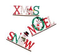 Cabilock 3 Pièces Décoration de Noël Lettres Anglaises Ornements de Table pour Maison Bureau Motifs de Père Noël Renne
