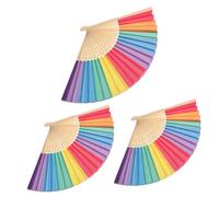 Cabilock 3 pièces Éventail Pliant à Main Bambou Coloré Arc--ciel Lot de Ventilateur Portable Élégant pour Mariage Couleur Aléatoire Couleur Aléatoire
