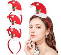 Cabilock 3 Pièces Serrage-tête de Noël Bonnet D’elfe Rouge, Plastique | Flexible et Réutilisable, Tissu Coton, pour Fêtes de Noël et Événements à Thème, Style Festif