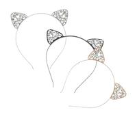 Cabilock 3 pièces Serre-tête Oreilles de Chat Cristal Strass Bandeau Cheveux Brillant Élégant pour Fête Accessoire Mode Doré Blanc Noir