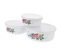 Cabilock 3 pièces Set de Bols Émail avec Couvercles Saladiers Portables pour Conservation Alimentaire Bols de Variées avec Motifs Floraux Aléatoires Faciles à Nettoyer et Polyvalents pour