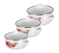 Cabilock 3 Pièces Vintage Enamel Stockpot Set With Double Handles And Glass Lids Flat-bottomed Stew And Soup Pots For Gas Stove Cooking At Home Restaurant