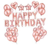 Cabilock 39 pièces Kit de Décoration Anniversaire Or Rose avec Banderole Rideau à Franges Pailleté Ballons Latex et Confettis pour Fête Intérieure et Extérieure