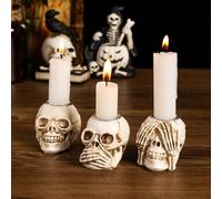 Cabilock 3Pièces Bougeoirs Crâne Résine Porte-bougies Gothiques pour Halloween Décoration Terrifiante pour Escape et Fête Horreur