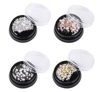 Cabilock 4 Boîtes de Perles pour Nail Art, Manucures 3D, Perles Rondes Blanches Imitation Nacre, Billes en Acier Doré et Argenté, Accessoires DIY pour Décoration Ongles, Set Manucure