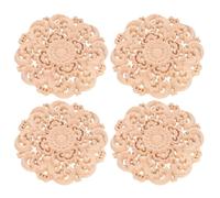 Cabilock 4 pièces Appliques Bois Sculptées Ronde Non Peintes Décorations Fleuries pour Meubles Portes Murs Commode DIY Bois Naturel