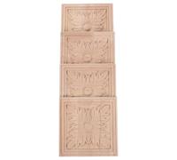 Cabilock 4 Pièces Appliques en Bois Beige Décorations Murales Élanches en Bois Sculpté Carré Style Européen Classique, Détails Finement Gravés pour Meubles et Murs pour DIY et Décoration