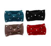 Cabilock 4 pièces Bandeau Perlé Tricoté Épais pour Femmes Colorées Noir Rouge Foncé Kaki Vert Serre-tête Chaud et Confortable pour Sports Hiver et Activités Extérieur