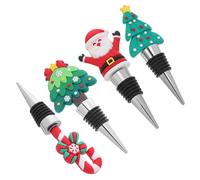 Cabilock 4 Pièces Bouchons De Vin De Noël Bouchon De Vin Réutilisable Fraîcheur De Bouteille Acier Inoxydable